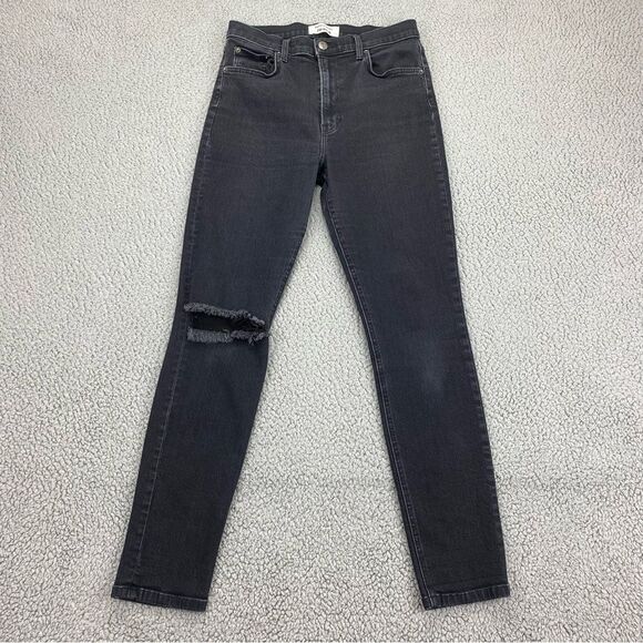 Reformation Women's Faded Black Destroyed High Rise & Skinny Jeans  |  Size: 29 - Picture 1 of 15